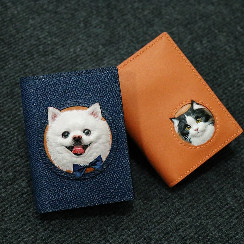 Custom Pet Leather Card & Passport Wallet | Stylish Multi‑Function Compact Design | Handcrafted Luxury & Unique Look | Adorable Gift Feel