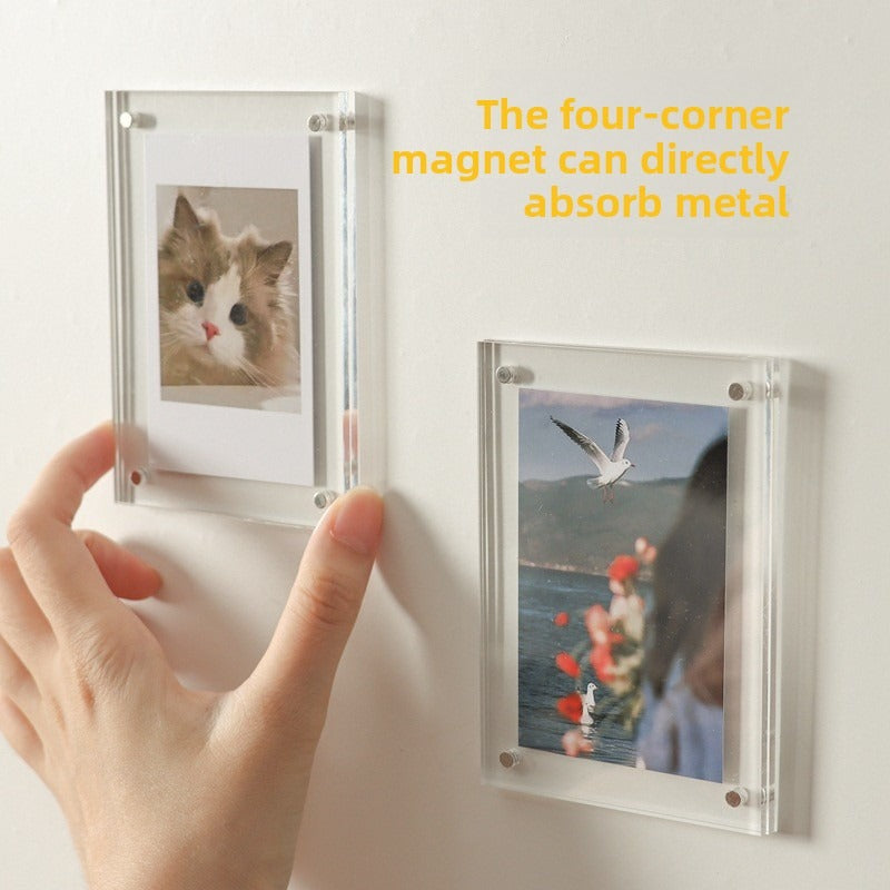 Acrylic Magnetic Photo Frame|Double-Sided Clear Display for Mini Prints|Strong Magnet Fridge Decor|Capture Your Travel Memories