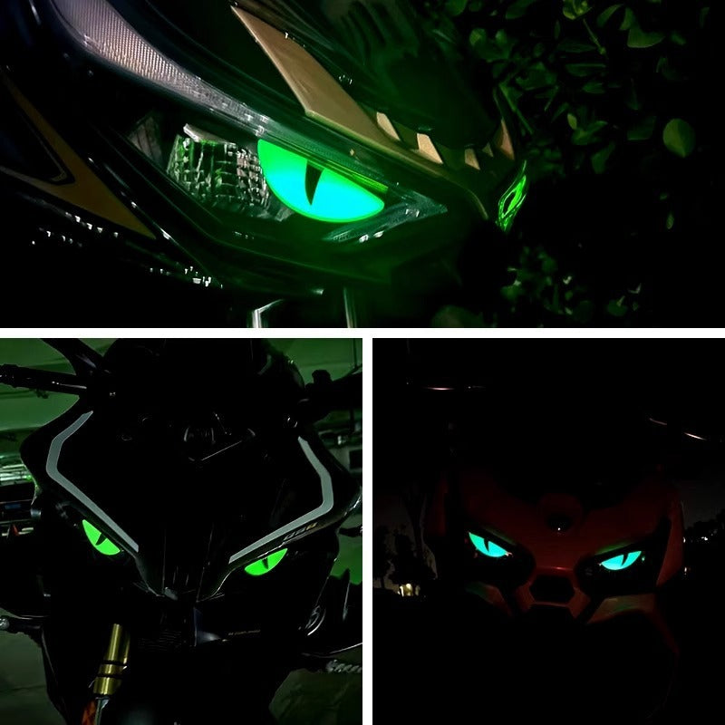 Glow in the Dark Demon Eye Sticker – 3D Waterproof Motorcycle Decal for Cool Custom Look