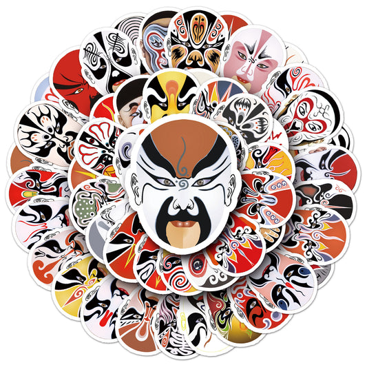 【Chinese Style Stickers】60 Pcs Peking Opera Facial Mask Waterproof Sticker Set|Perfect for Journals, Luggage, Fridge, Suitcase, Car – Showcase Oriental Art Charm