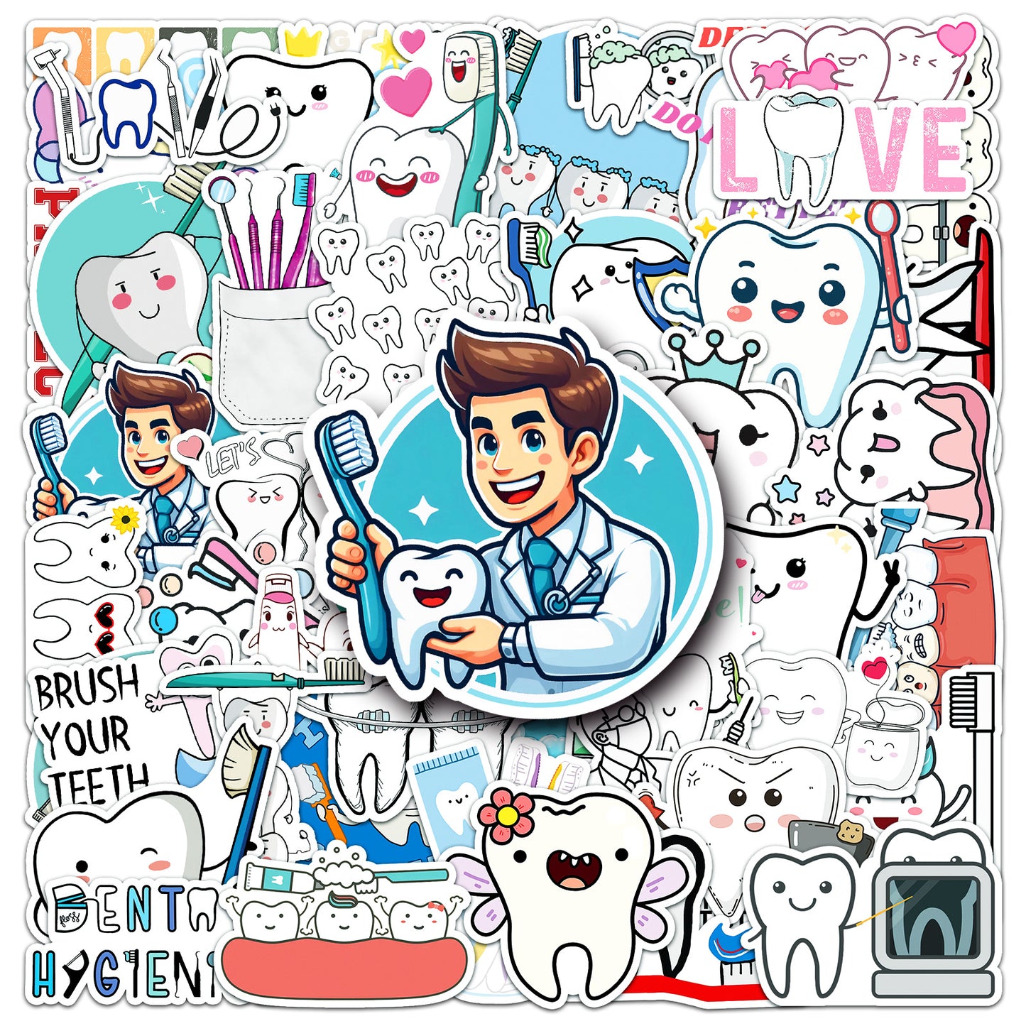 50 Pcs Graffiti Teeth Stickers, Cute Cartoon Decorative Labels, Water Bottle, Luggage, Notebook Decor, Unique Creative Design to Boost Personal Style