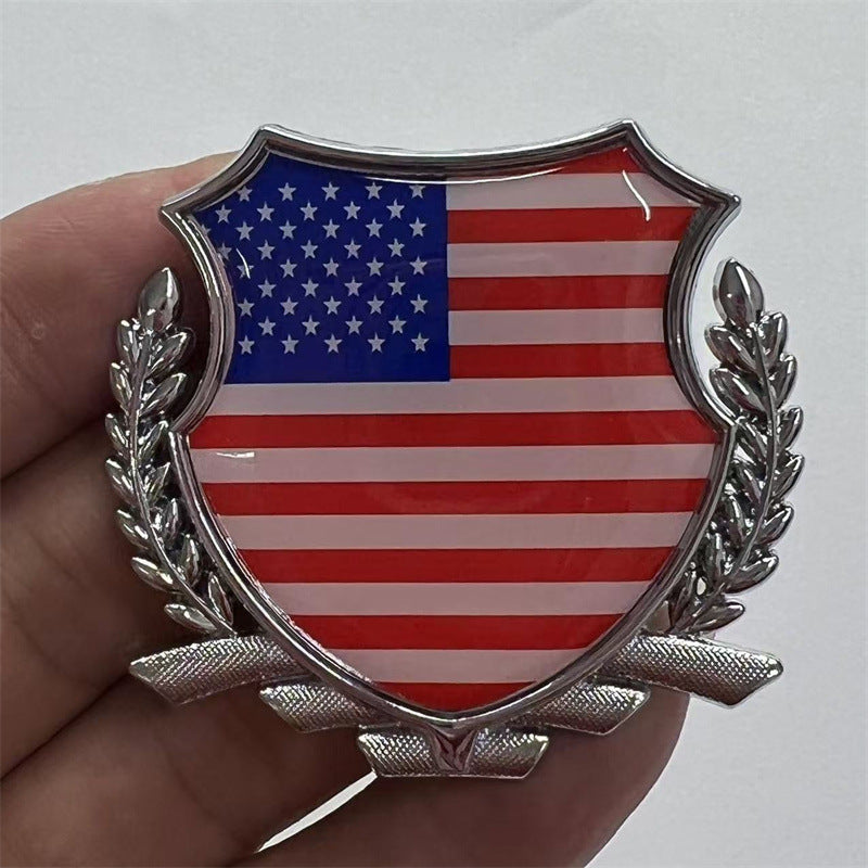 3D Metal American Flag Car Badge | Wheat Laurel Emblem | Truck Grille Tailgate Sticker