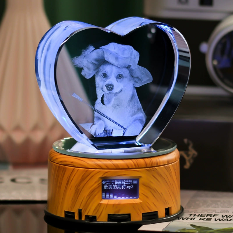 Customized Pet Crystal Ball + Memorial Dog Photo + Music Player + Exclusive 3D Engraving + Heartfelt Gift