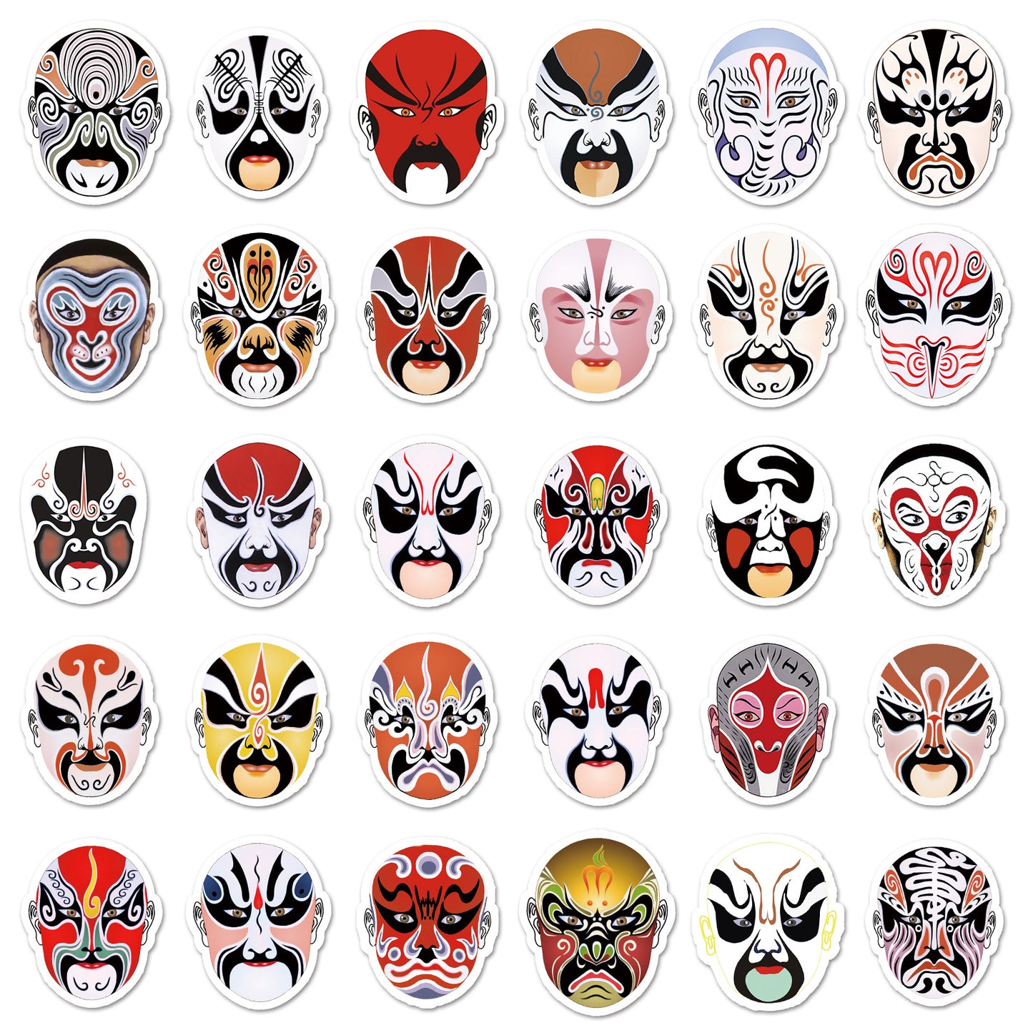 【Chinese Style Stickers】60 Pcs Peking Opera Facial Mask Waterproof Sticker Set|Perfect for Journals, Luggage, Fridge, Suitcase, Car – Showcase Oriental Art Charm