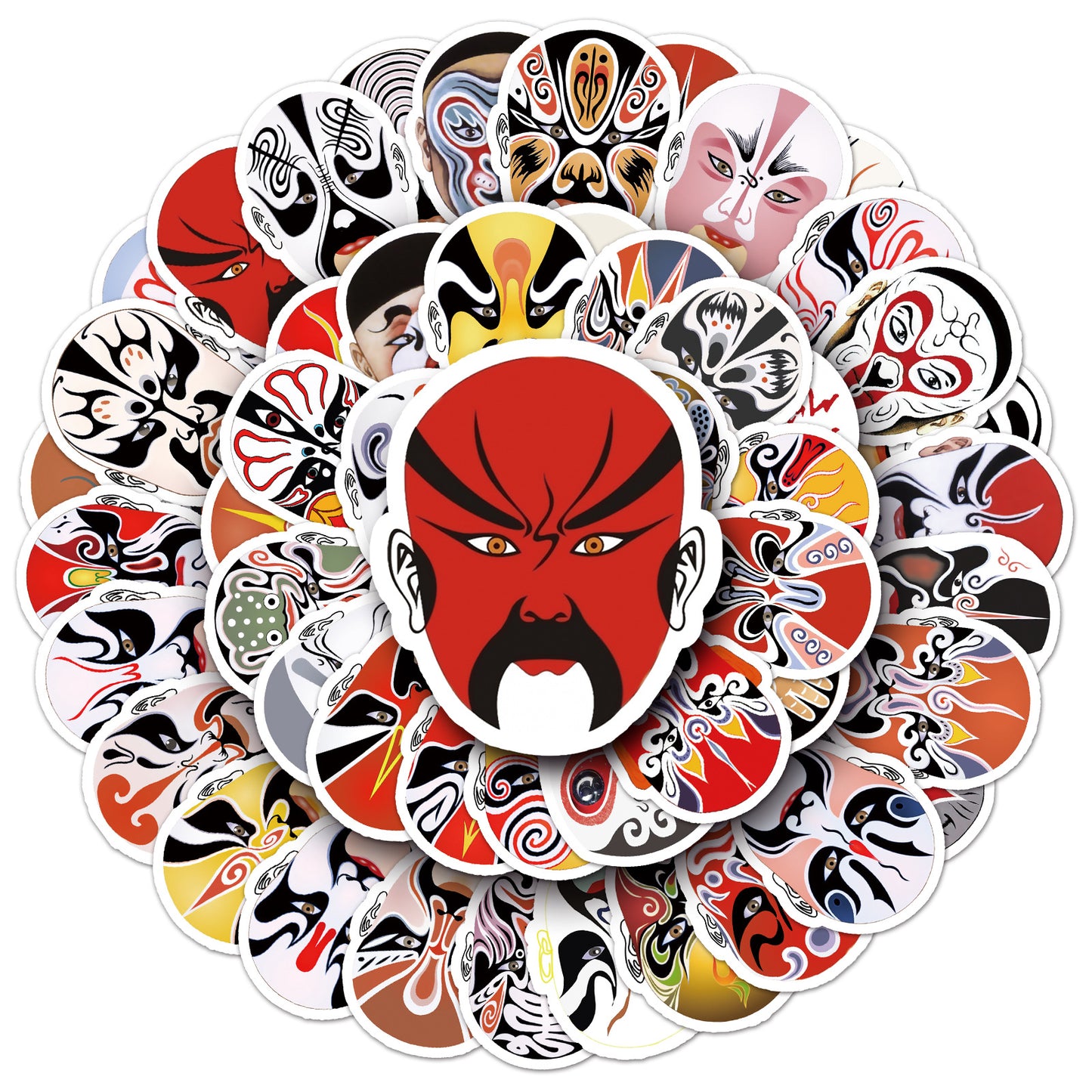 【Chinese Style Stickers】60 Pcs Peking Opera Facial Mask Waterproof Sticker Set|Perfect for Journals, Luggage, Fridge, Suitcase, Car – Showcase Oriental Art Charm