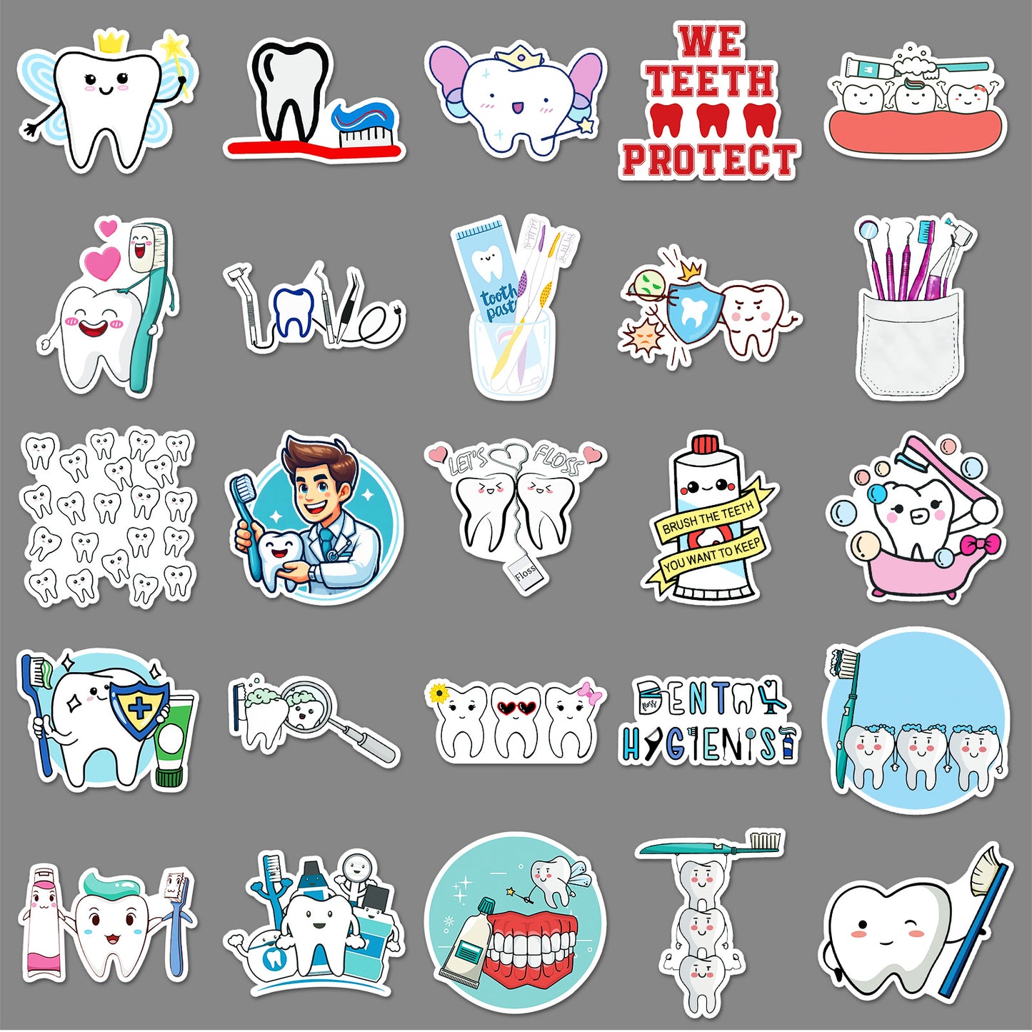 50 Pcs Graffiti Teeth Stickers, Cute Cartoon Decorative Labels, Water Bottle, Luggage, Notebook Decor, Unique Creative Design to Boost Personal Style