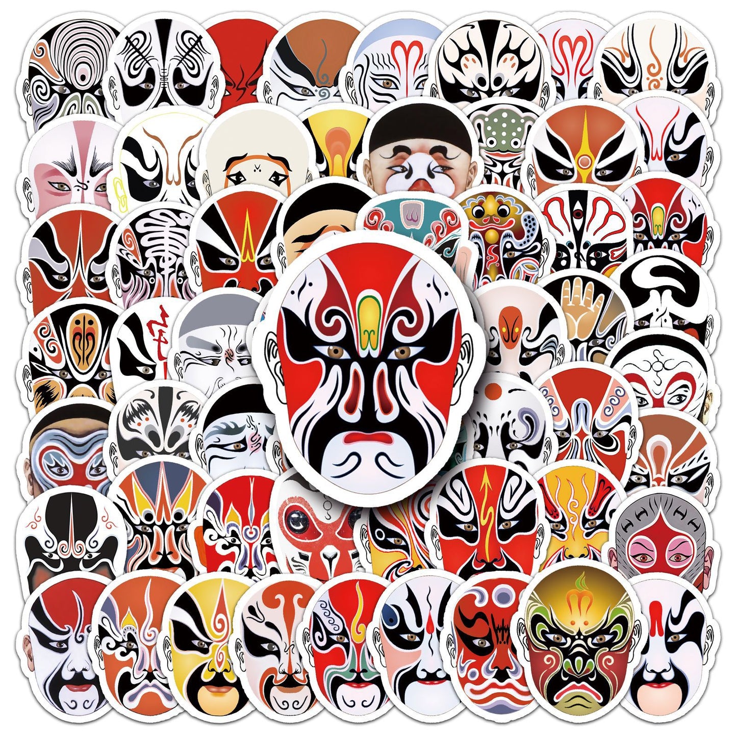 【Chinese Style Stickers】60 Pcs Peking Opera Facial Mask Waterproof Sticker Set|Perfect for Journals, Luggage, Fridge, Suitcase, Car – Showcase Oriental Art Charm