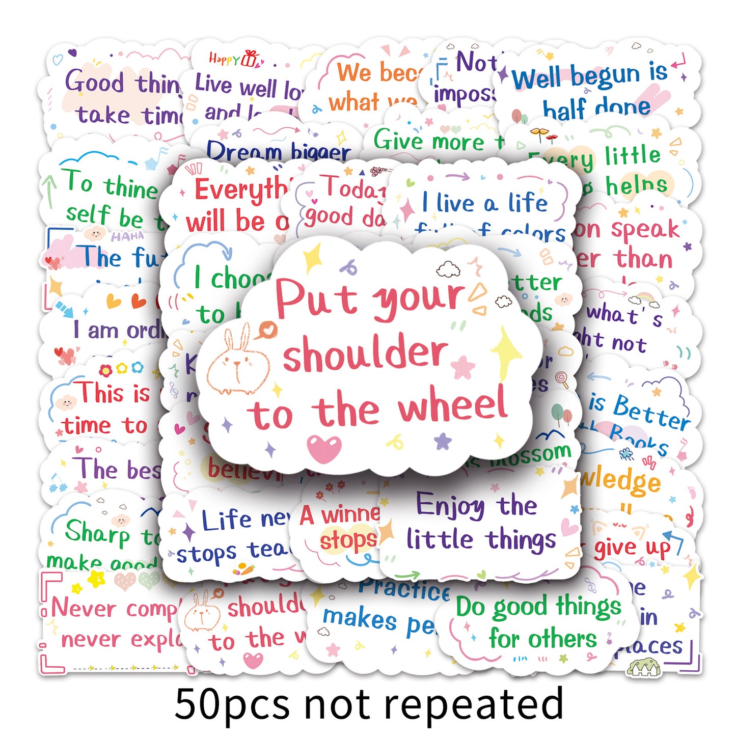 DIY Stickers - 50PCS Motivational Quote Decals for Water Bottles & Luggage, Waterproof & Unique Doodle Art, Inspirational Gift (Trending on TikTok)