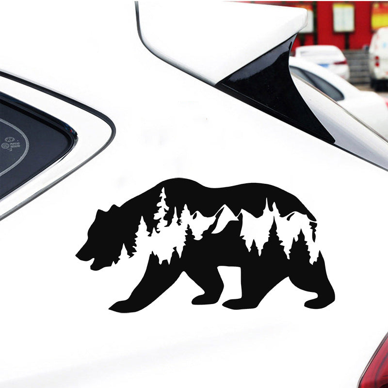 Car Sticker Snow Mountain Bear Window Decal Waterproof & Durable Unique Outdoor Decor Warm Nature Style