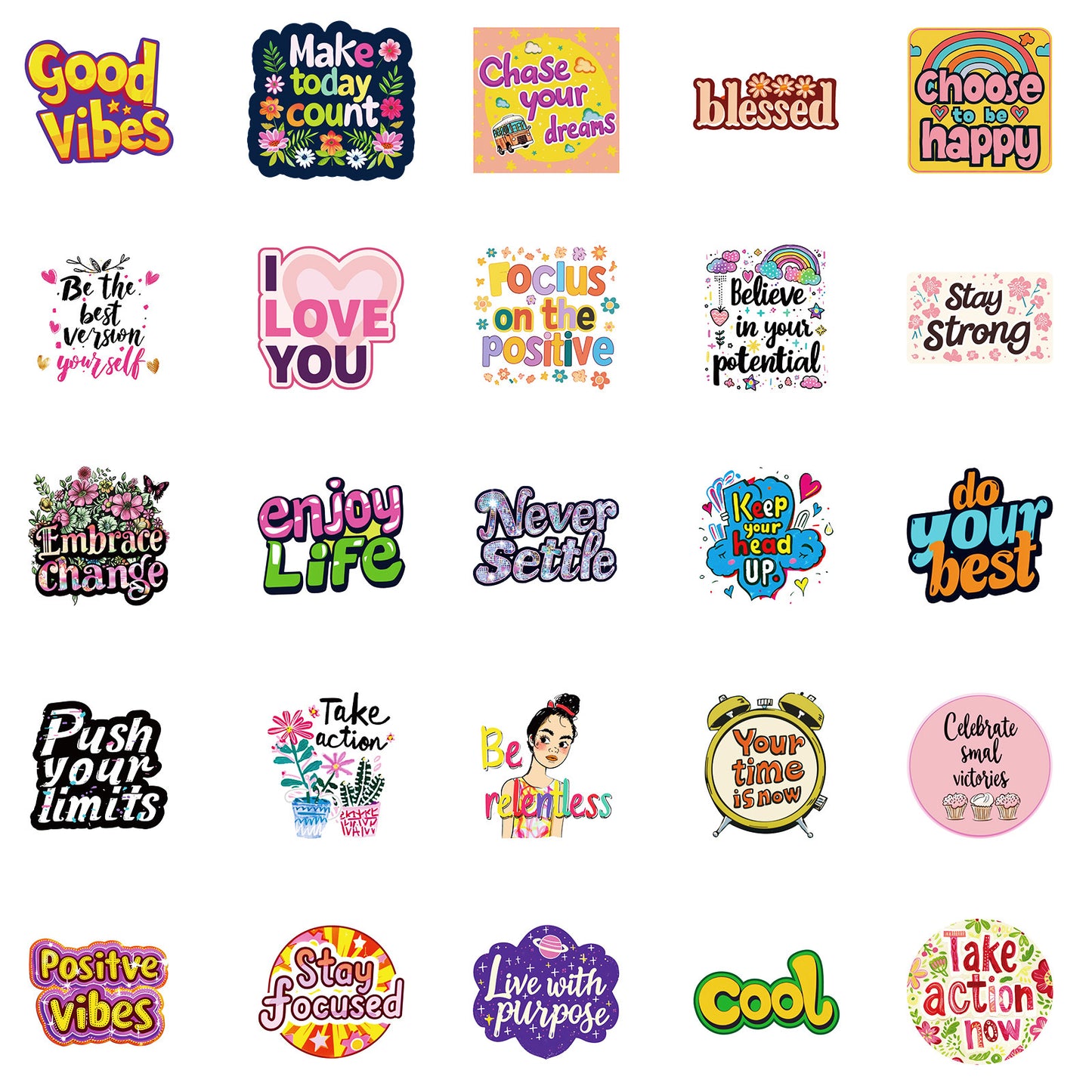 Inspirational Quote Stickers Pack – Waterproof Vinyl Decals for Laptops, Water Bottles & More | 50 Unique Positive Designs for DIY & Motivation