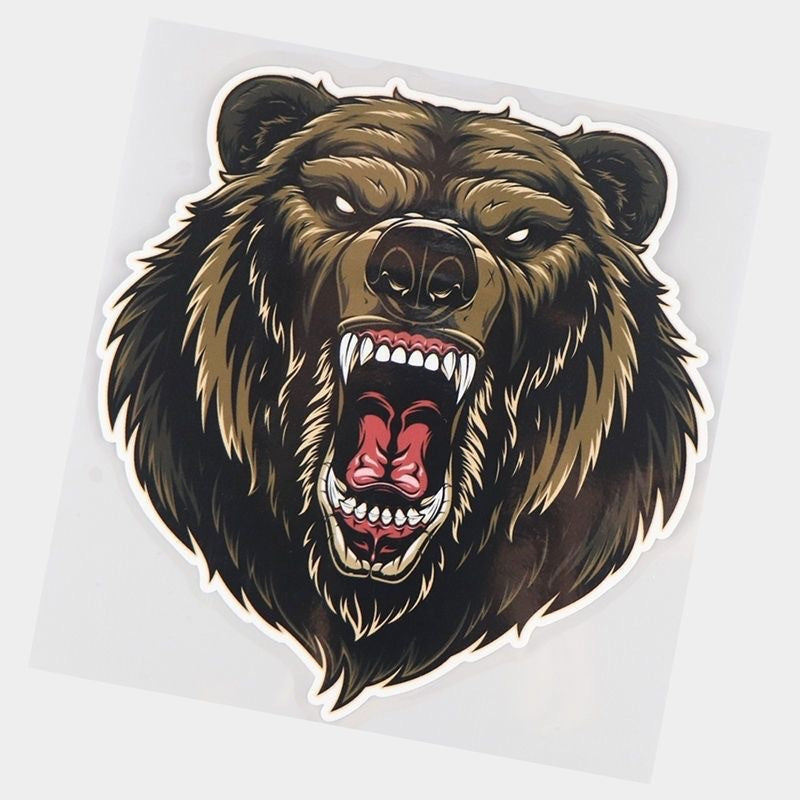 Car & Motorcycle Sticker – Roaring Brown Bear Portrait, Waterproof Sunproof Animal Decal, Bold Eye-Catching Design