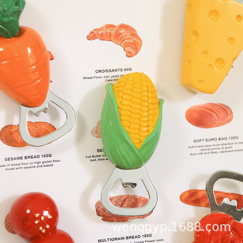Creative Magnetic 3D Carrot & Corn Bottle Opener | Fridge Magnet Decor | Cute & Functional Kitchen Gadget