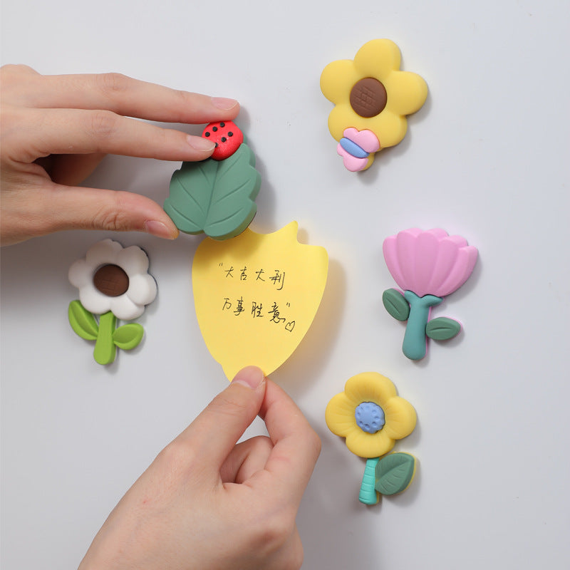 Flower Refrigerator Magnets - Soft Rubber Fridge Stickers with Adorable Cartoon Designs, Vintage Floral Whiteboard Decor for Home & Office