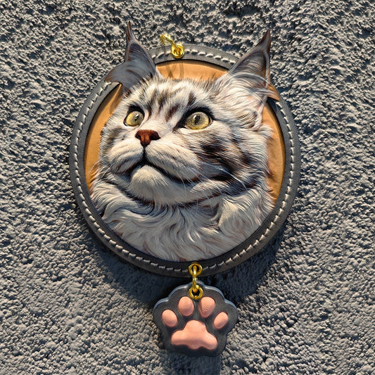 Custom Leather Pet Name Keychain | Handmade Cat Dog Memorial Tag | Maine Coon Gift Charm