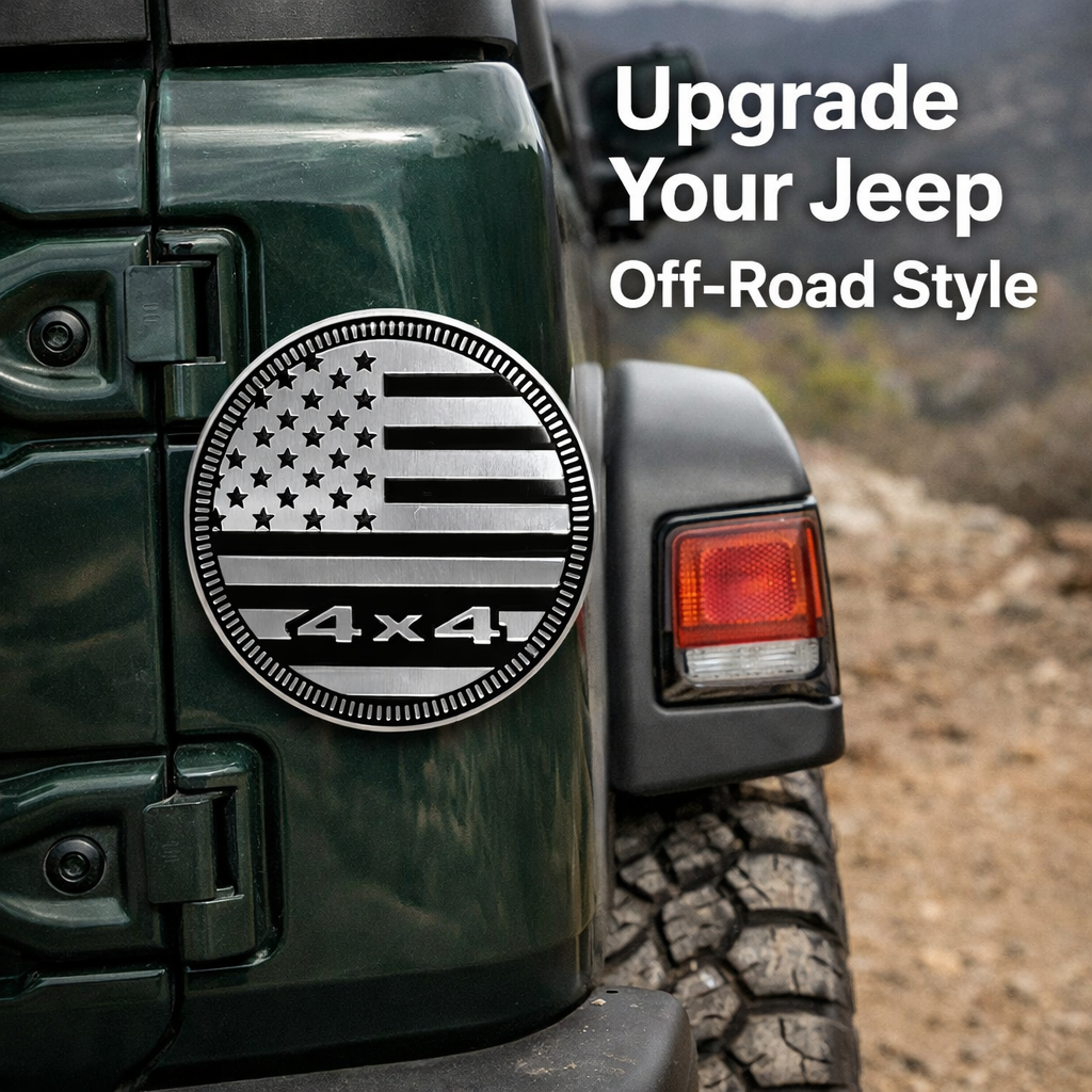 4x4 Rated Metal Badge for Jeep Wrangler | American Flag Off-Road Emblem