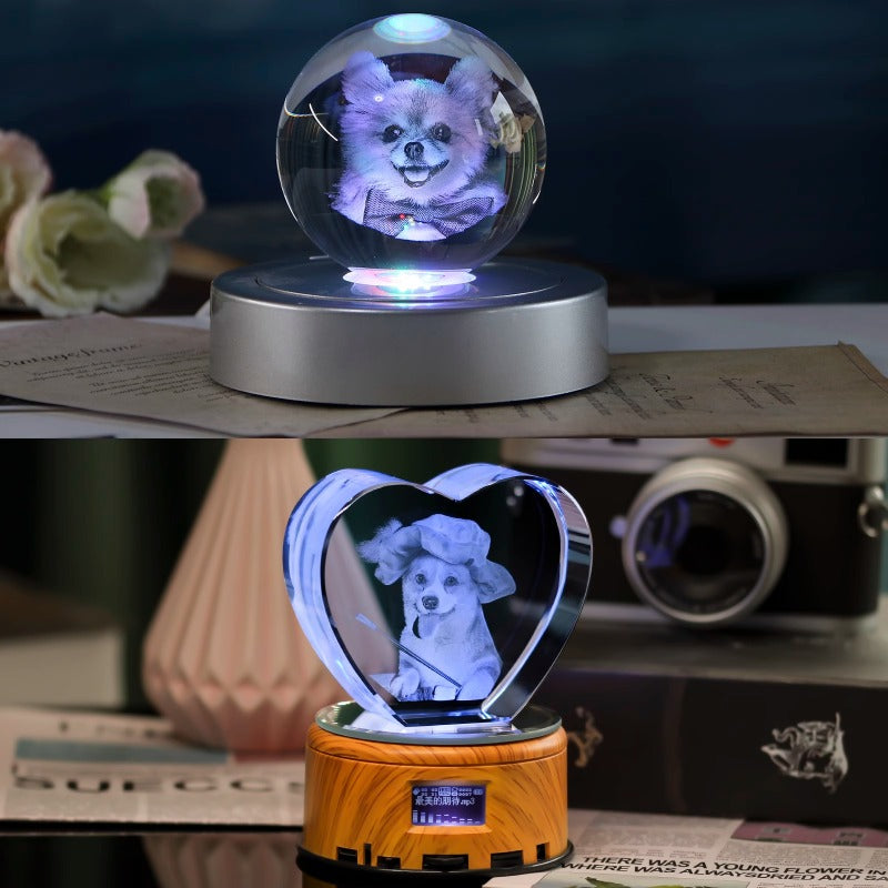 Customized Pet Crystal Ball + Memorial Dog Photo + Music Player + Exclusive 3D Engraving + Heartfelt Gift
