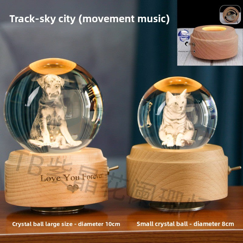Customized Pet Crystal Ball + Memorial Dog Photo + Music Player + Exclusive 3D Engraving + Heartfelt Gift