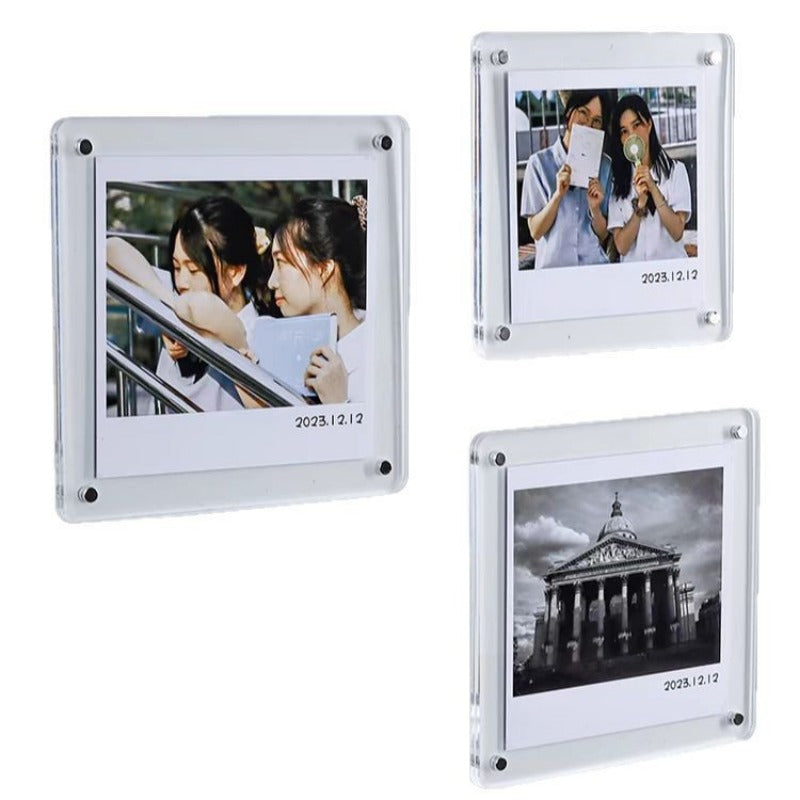 Acrylic Magnetic Photo Frame｜Double-Sided Clear Display for Mini Prints｜Strong Magnet Fridge Decor｜Capture Your Travel Memories