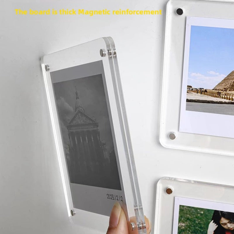 Acrylic Magnetic Photo Frame｜Double-Sided Clear Display for Mini Prints｜Strong Magnet Fridge Decor｜Capture Your Travel Memories