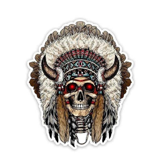 Indian Skull Car Sticker – Waterproof Vinyl Decal for Cars, Trucks & Laptops, Unique Tribal Design, Express Your Bold Spirit