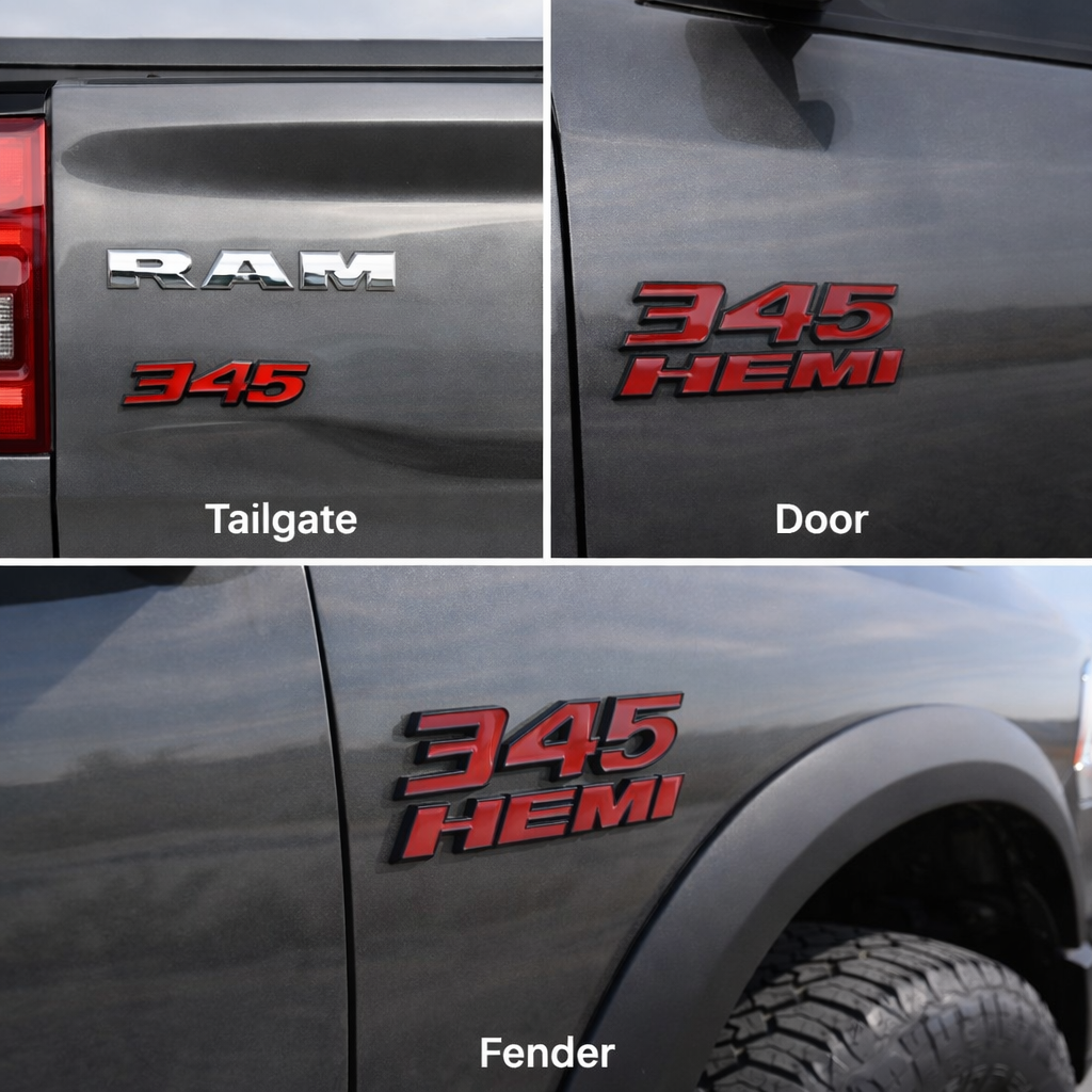 345 HEMI Metal Car Badge for RAM 1500 2500 | Dodge Engine Emblem Decal | Truck Fender Sticker