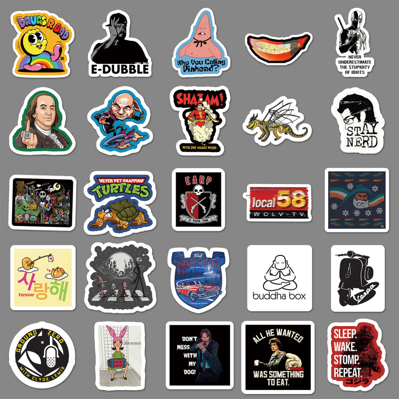 50PCS Waterproof Funny Cartoon Stickers – Trendy Laptop, Scooter & Luggage Decals for Creative Expression