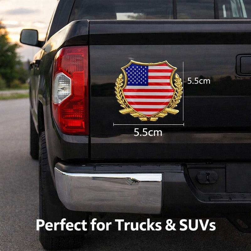 3D Metal American Flag Car Badge | Wheat Laurel Emblem | Truck Grille Tailgate Sticker
