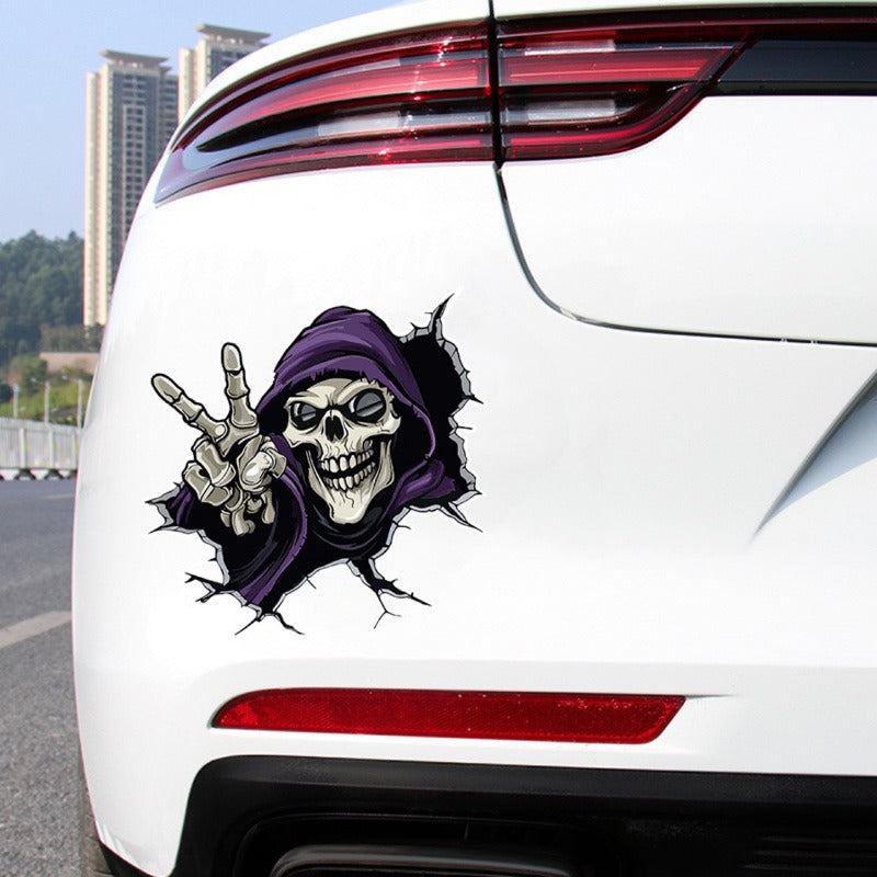 Halloween Skull Car Sticker – Scratch Cover Decal for Cars & Motorcycles, Creative Scary Face Decoration for Spooky Vibes