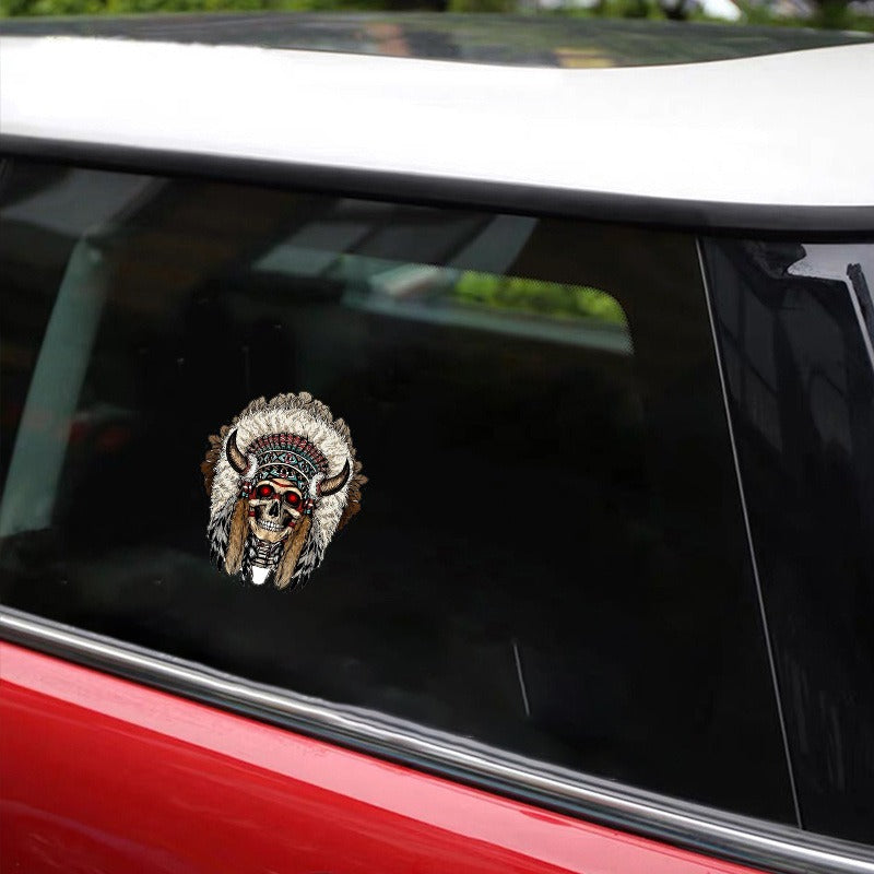 Indian Skull Car Sticker – Waterproof Vinyl Decal for Cars, Trucks & Laptops, Unique Tribal Design, Express Your Bold Spirit