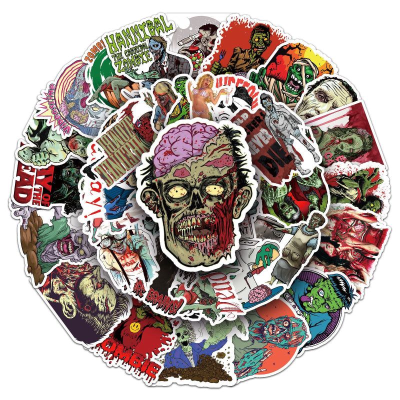 Zombie Graffiti Sticker Pack 51pcs | DIY Horror-Themed Decals for Skateboards, Water Bottles, Luggage | Must-Have for Trendsetters