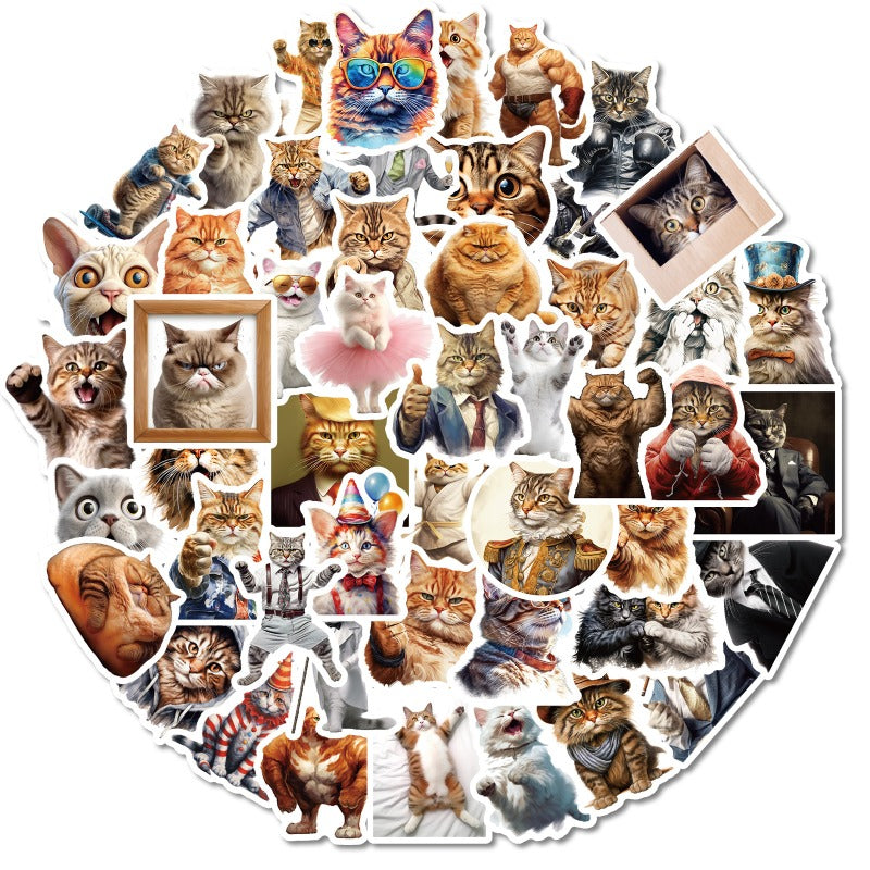 Cat Stickers】50PCS Funny Realistic Cat Head Waterproof Decals | DIY Laptop Cup Decor | Unique & Quirky Gift Idea