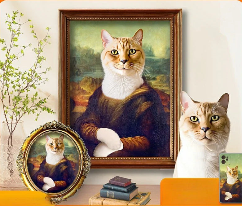 Custom Pet Portrait Oil Painting – Funny Personalized Cat Dog Wall Art Gift for Pet Lovers