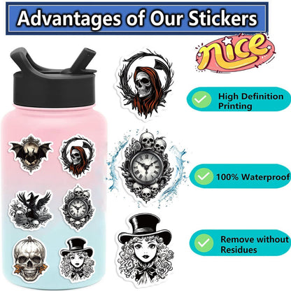 50pcs Gothic Skull Stickers – Waterproof Aesthetic Decals for Guitar, Laptop & Luggage | Punk DIY Vibes