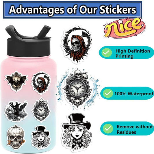 50pcs Gothic Skull Stickers – Waterproof Aesthetic Decals for Guitar, Laptop & Luggage | Punk DIY Vibes