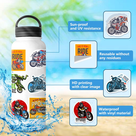 Motorcycle Stickers Pack – Waterproof Vinyl Decals for Biker Clubs, Harley Style, Unique Custom Designs, Ride with Attitude