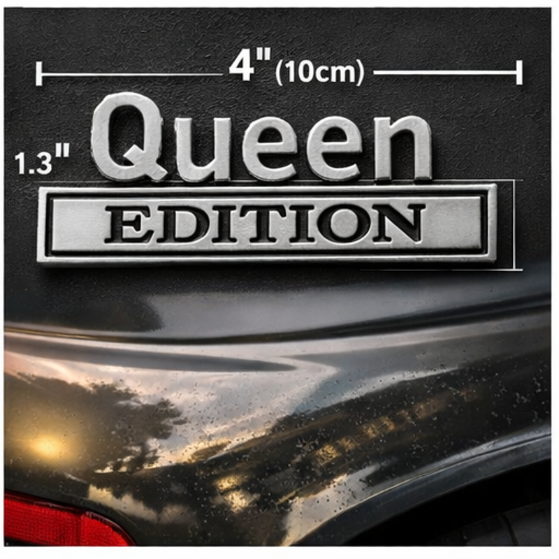Queen Edition Metal Car Badge Emblem – Luxury Fender Sticker for Cars, Auto Body Decoration, Adhesive Metal Decal