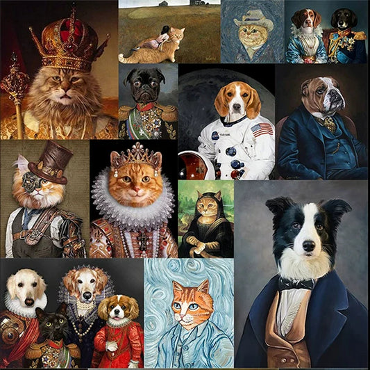 Custom Pet Portrait Oil Painting – Funny Personalized Cat Dog Wall Art Gift for Pet Lovers