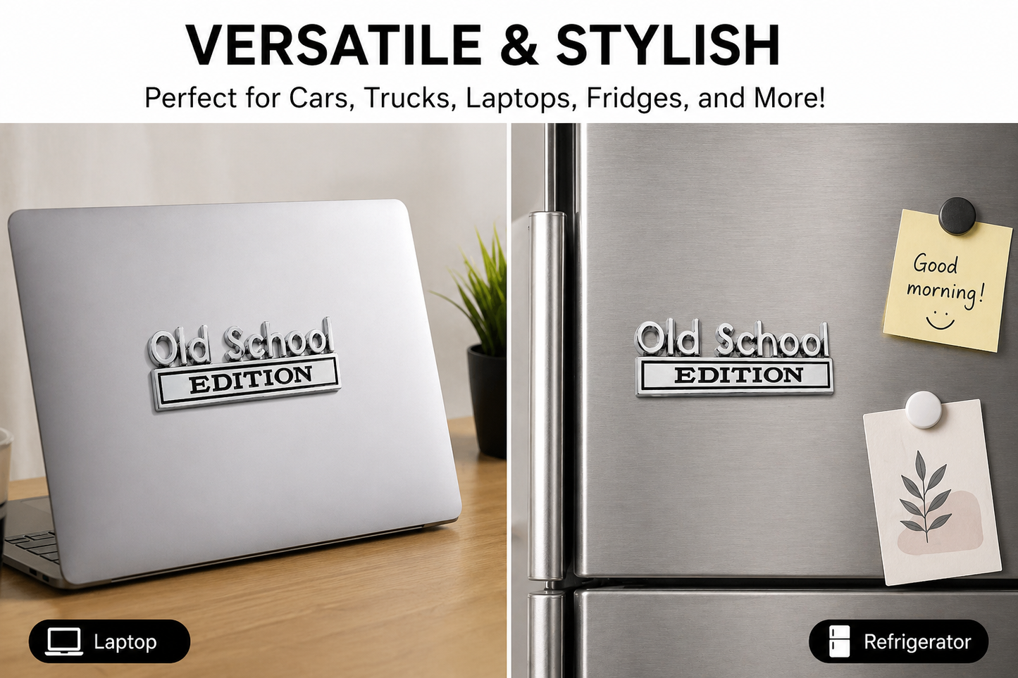 Old School Edition Metal Car Emblem, Vintage Style Badge Sticker, 3D Chrome Auto Decal for Truck SUV Fender Trunk Door, Retro Car Accessory Gift