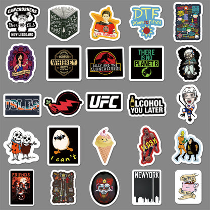 50PCS Waterproof Funny Cartoon Stickers – Trendy Laptop, Scooter & Luggage Decals for Creative Expression
