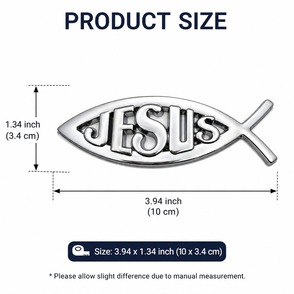Metal Fish Car Emblem Sticker, Chrome Fish Badge Decal for Car Truck Motorcycle, Waterproof Auto Body Decoration, Religious Jesus Fish Symbol