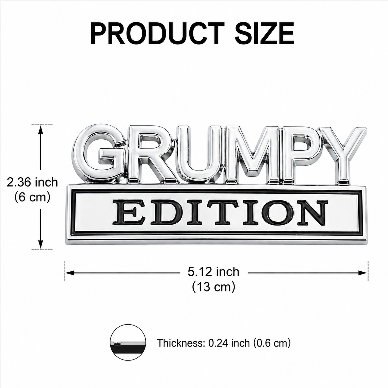 Grumpy Edition Metal Car Badge, 3D Fender Emblem Sticker, Funny Car Decal, Auto Side Body Badge, Waterproof Vehicle Decoration