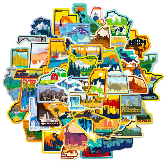 USA State Map Stickers – 51PCS Travel Doodle Decals for Scrapbooking, Laptops & Journals | Aesthetic & Educational Gift Set