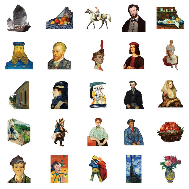 50pcs Famous Painting Stickers – Waterproof Aesthetic Art Decals for Skateboards, Laptops & Cups | Creative DIY Gift for Art Lovers