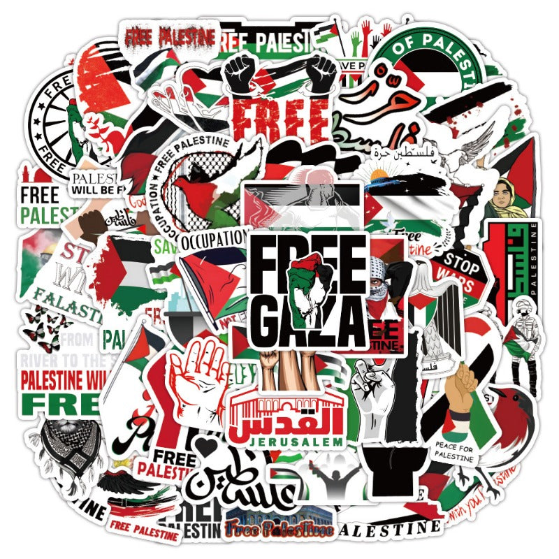 50PCS Palestine Graffiti Stickers – Peace Support, Waterproof & Trendy for Phone, Laptop, Bottles, Luggage