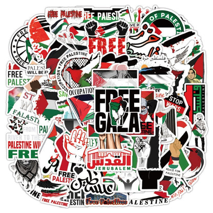 50PCS Palestine Graffiti Stickers – Peace Support, Waterproof & Trendy for Phone, Laptop, Bottles, Luggage