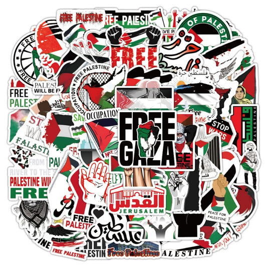50PCS Palestine Graffiti Stickers – Peace Support, Waterproof & Trendy for Phone, Laptop, Bottles, Luggage