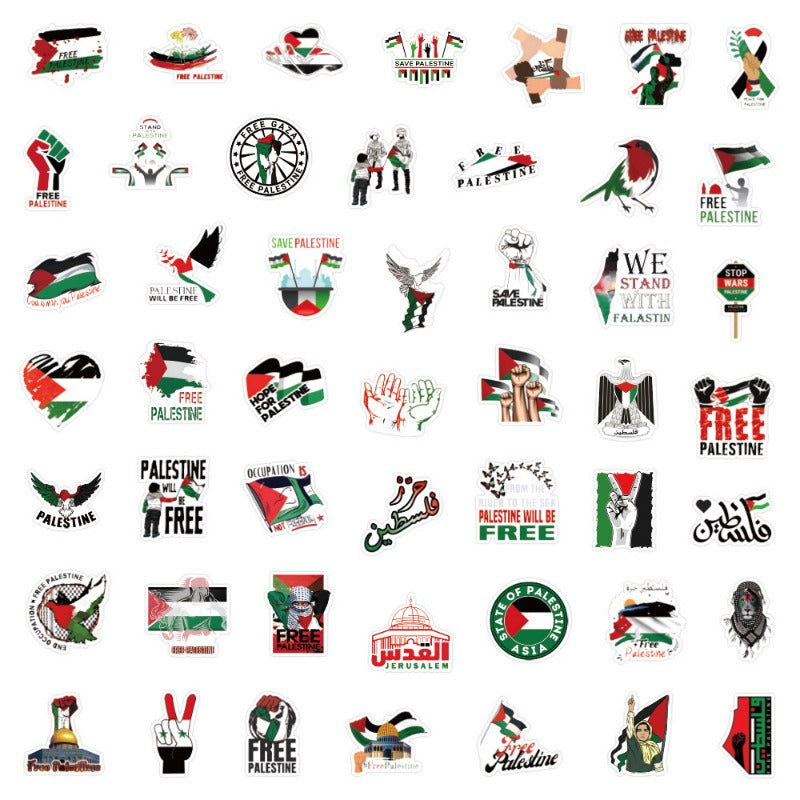 50PCS Palestine Graffiti Stickers – Peace Support, Waterproof & Trendy for Phone, Laptop, Bottles, Luggage