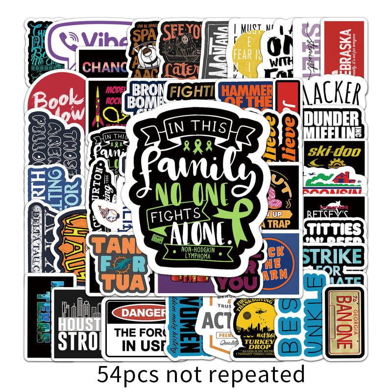 Cartoon Graffiti Letter Stickers – 54PCS Waterproof Vinyl Decals for Luggage, Laptop, Car, Skateboard – Aesthetic DIY Decoration for Teens & Creators