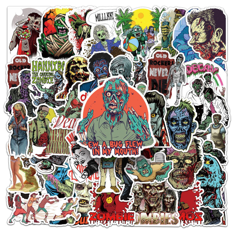 Zombie Graffiti Sticker Pack 51pcs | DIY Horror-Themed Decals for Skateboards, Water Bottles, Luggage | Must-Have for Trendsetters