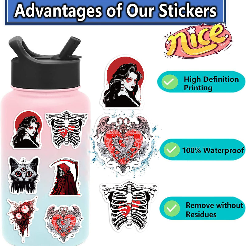 50pcs Graffiti Sticker Pack  – Waterproof Skull Girl Designs – Unique DIY Decor for Guitar, Laptop, Luggage – Trendy & Cool Vibe